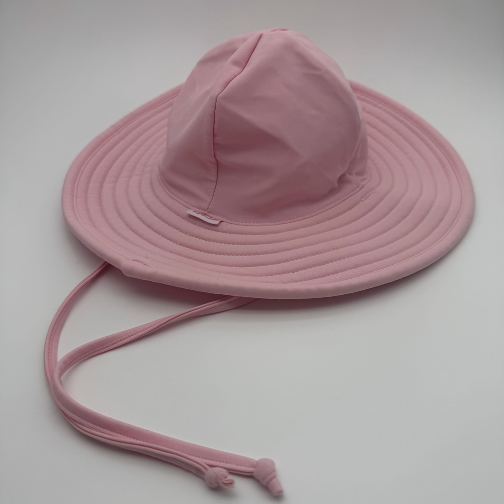 RuffleButts Toddler Sun Hat Light Pink Wide Brim Chin Strap 12m-2T Swim Beach